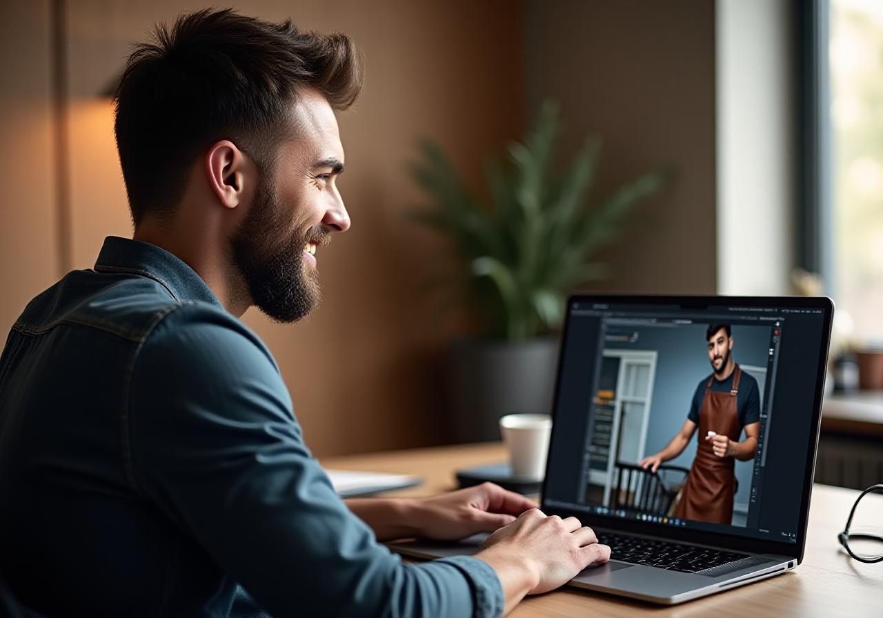 Un client élégant en appel vidéo avec un barbier professionnel ThreadCut